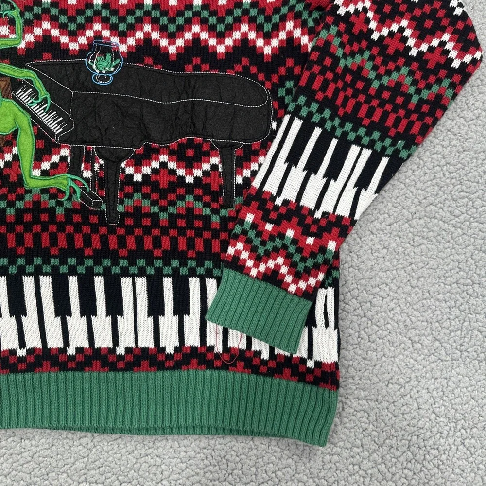 Blizzard Bay Ugly Christmas Sweater Men Medium Dinosaur Raptor Playing Piano AOP